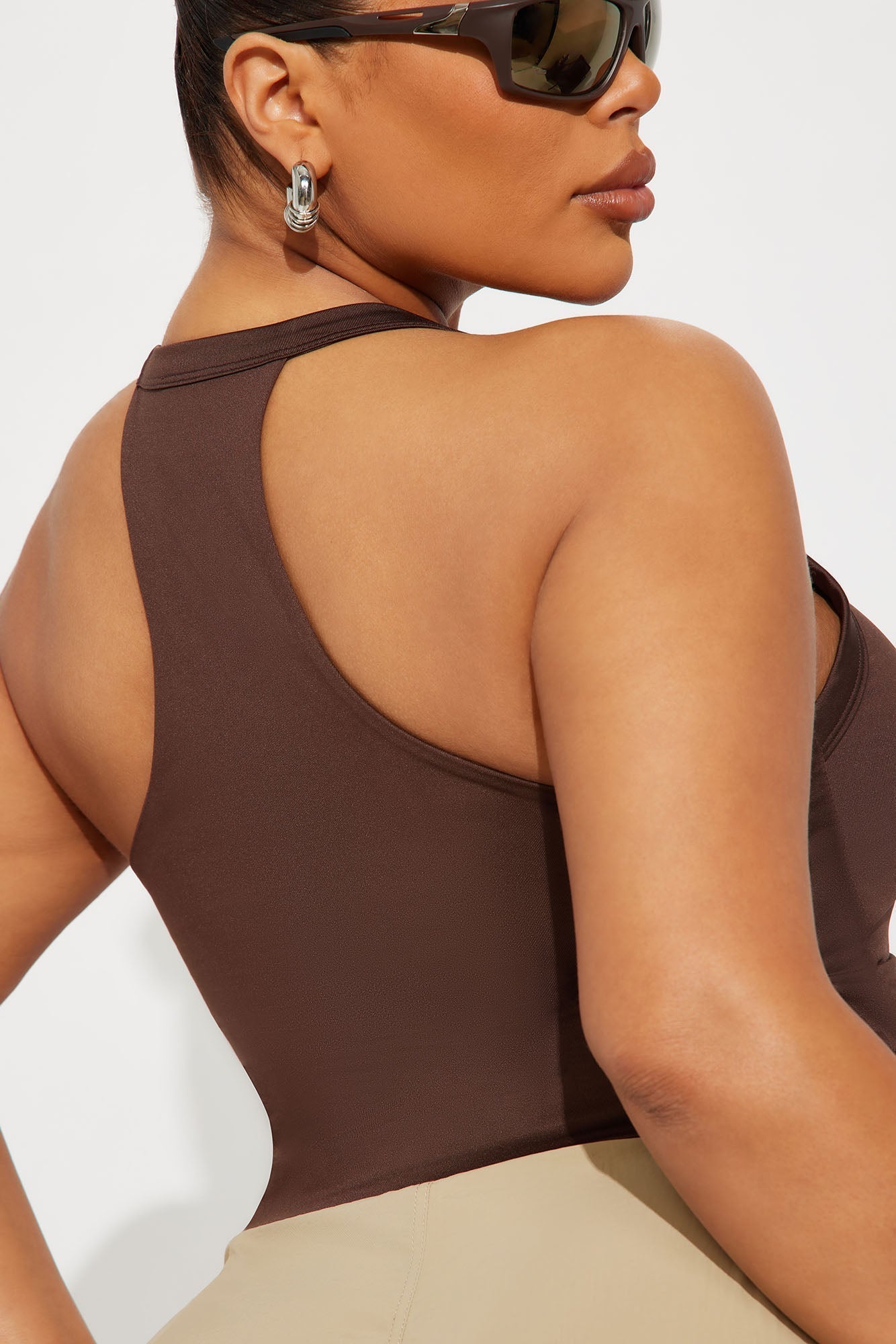 Contour Double Lined V-Neck Tank Top - Chocolate