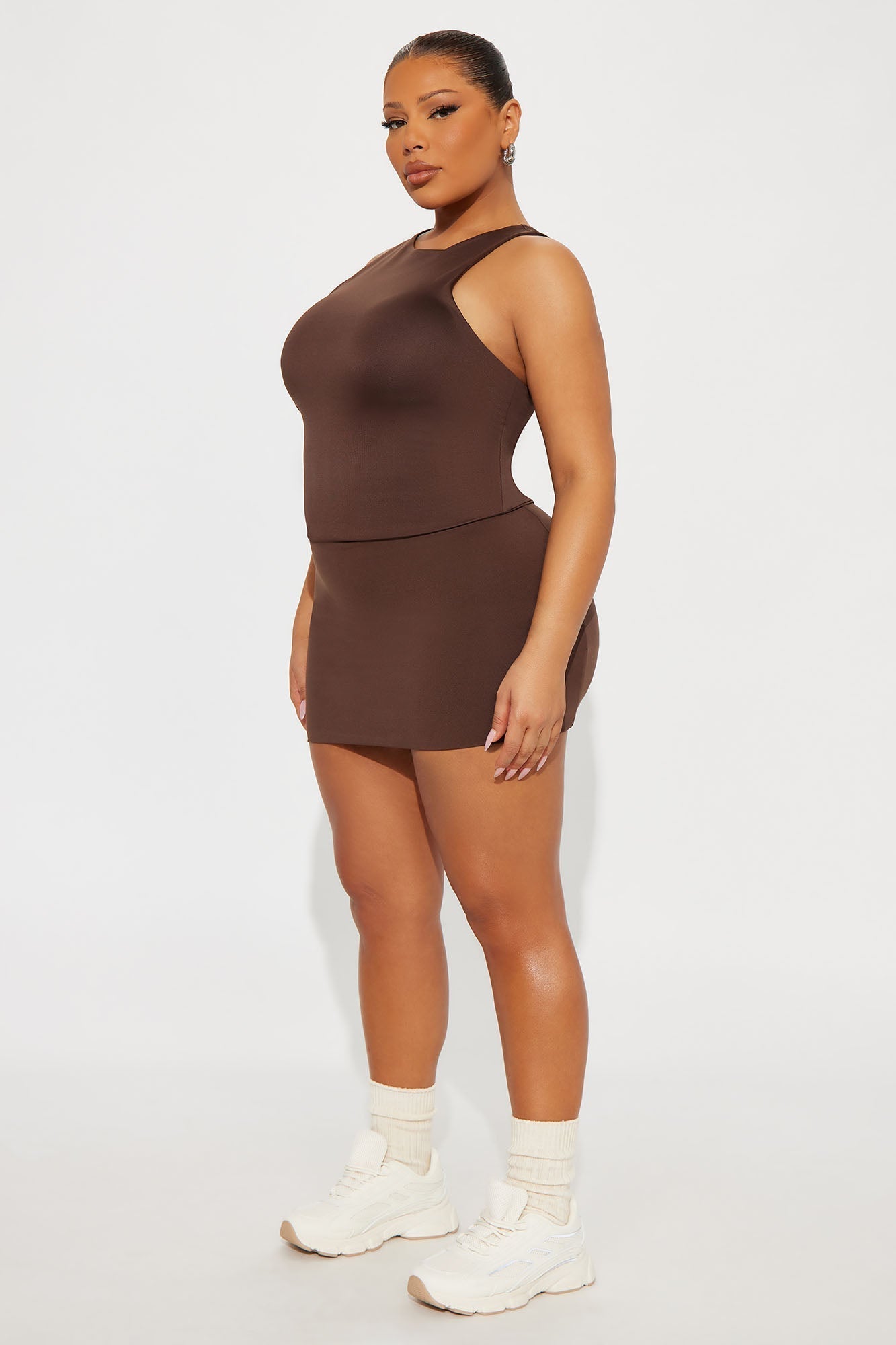 Contour Double Lined High Neck Tank Top - Chocolate