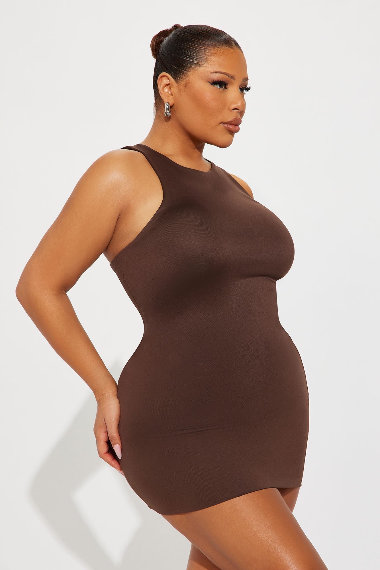 Contour Double Lined High Neck Tank Top - Chocolate