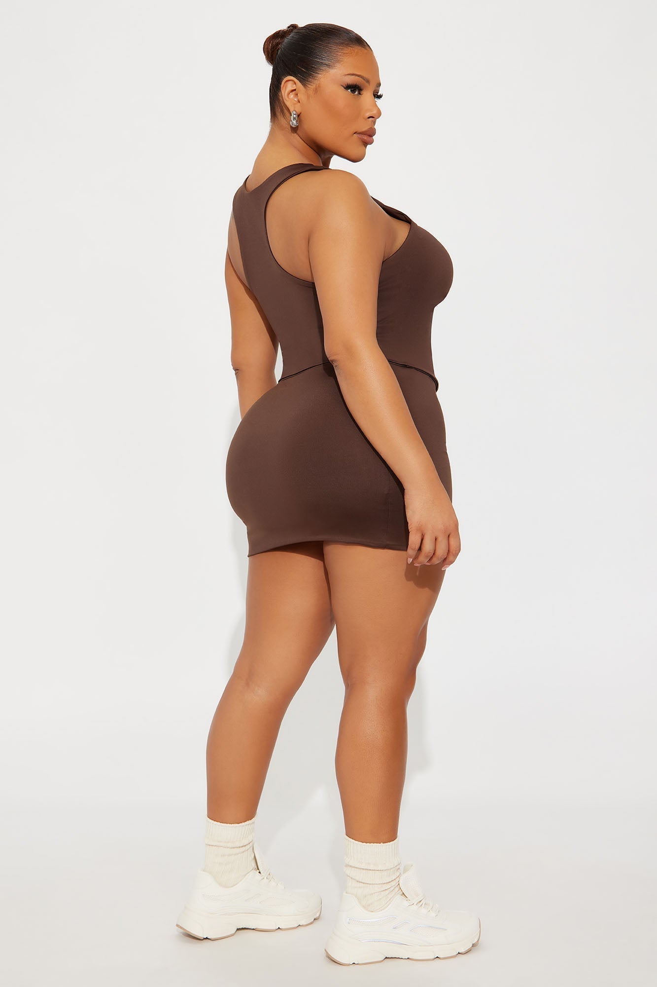Contour Double Lined High Neck Tank Top - Chocolate