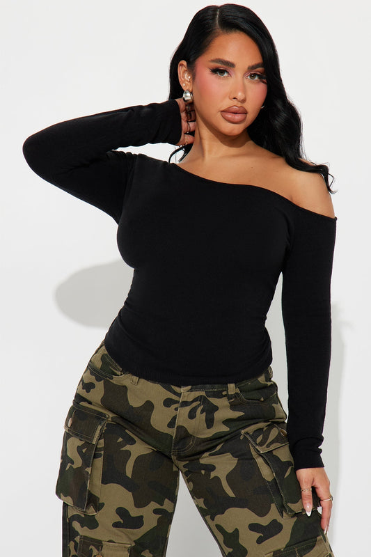 Girl Dinner One Shoulder Sweater - Black