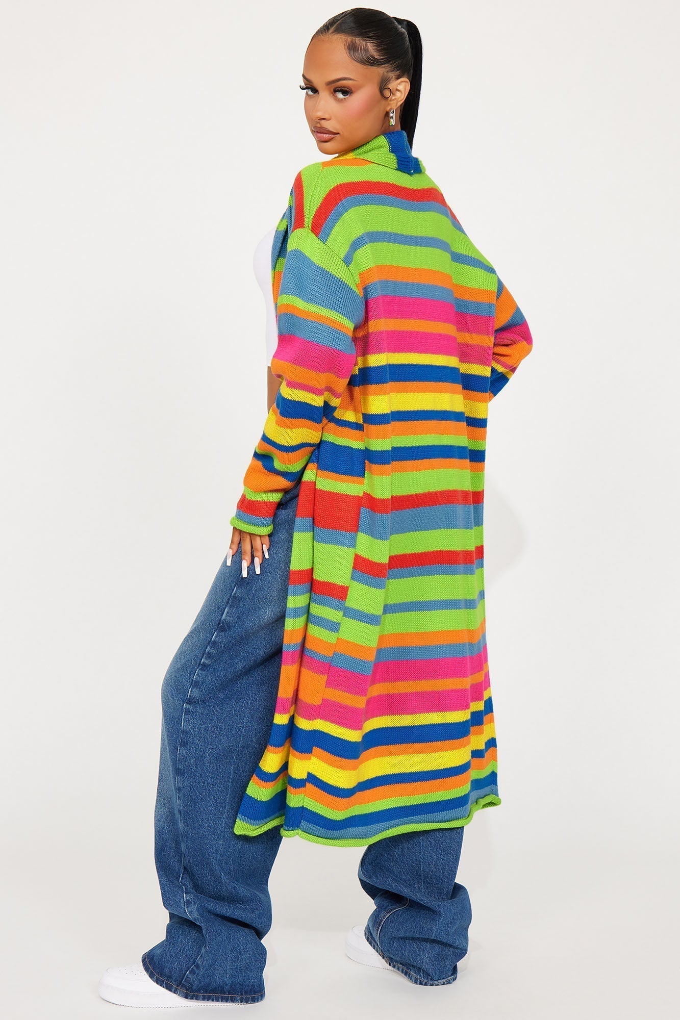 Bright Life Striped Long Cardigan - Multi Color