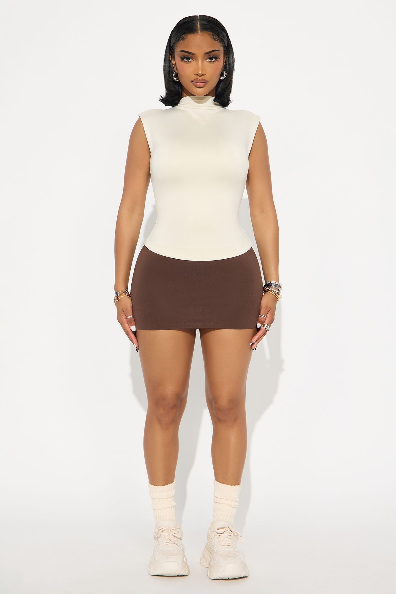 Contour Double Lined Mock Neck Top - Bone
