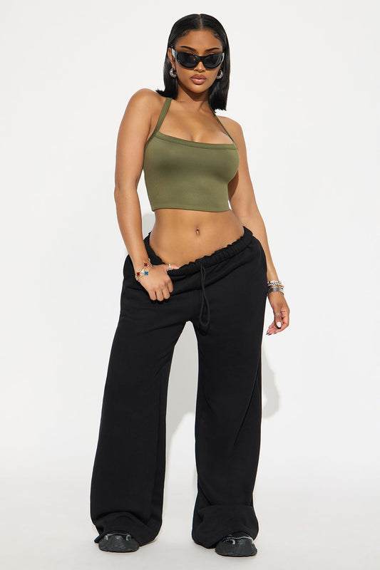 Contour Double Lined Cropped Halter Top - Military Green