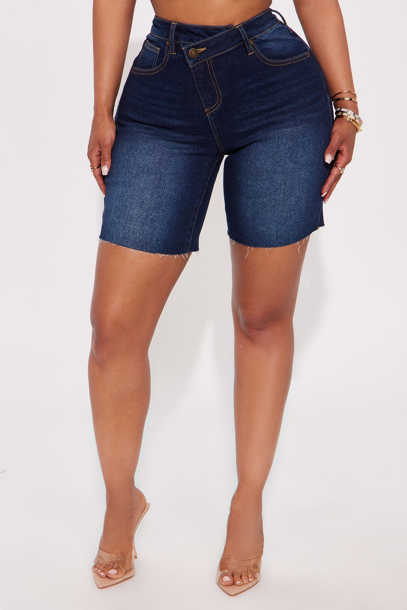 Lydie Crossover Bermuda Shorts - Dark Denim