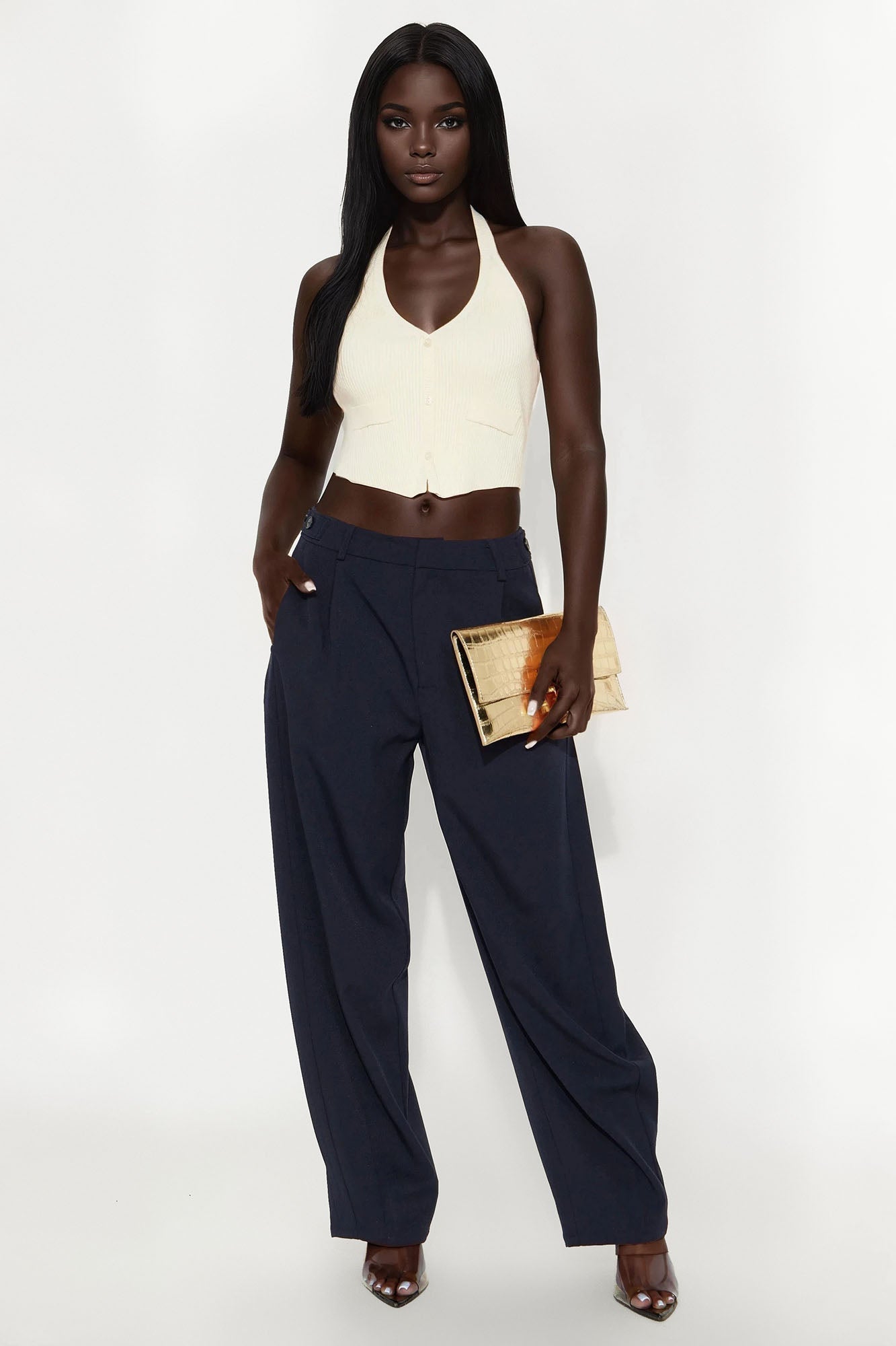 Feeling At Ease Sweater Halter Vest - Cream