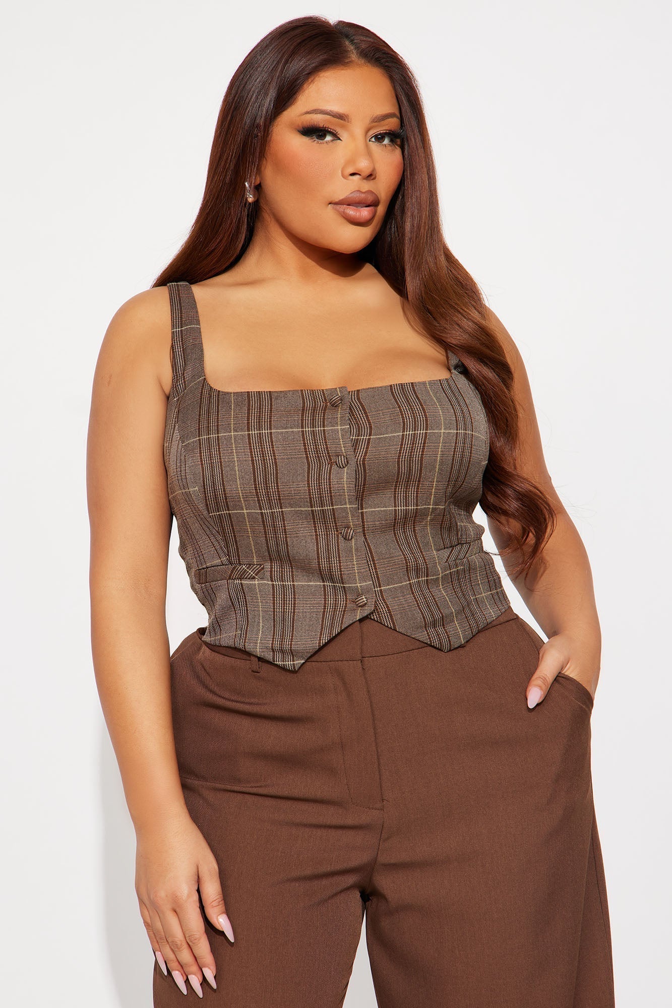 She's The One Plaid Vest - Brown/combo