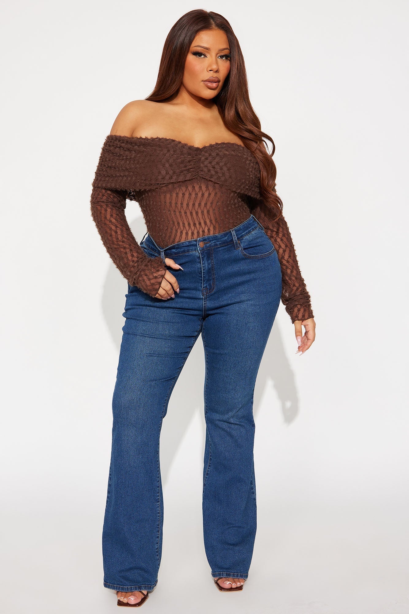 Minerva Off Shoulder Long Sleeve Top - Chocolate