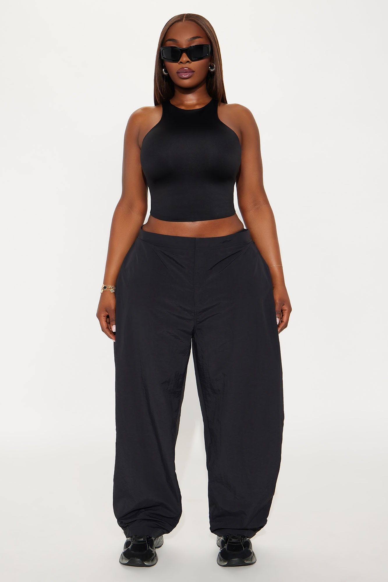 Contour Double Lined High Neck Tank Top - Black