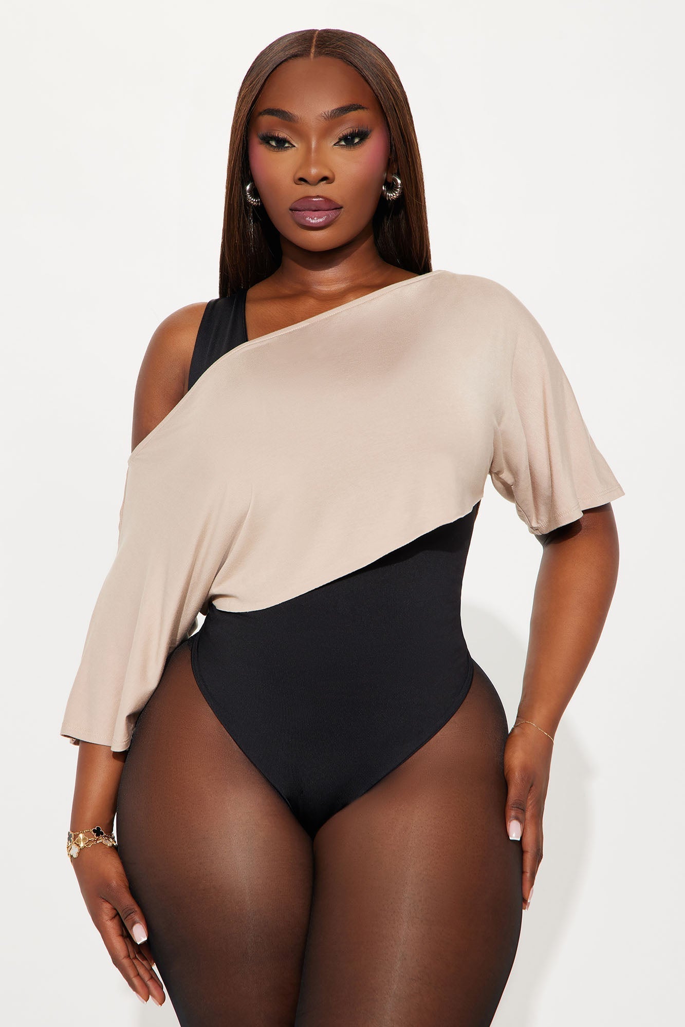 Modal Loose Off Shoulder Cropped Top - Stone