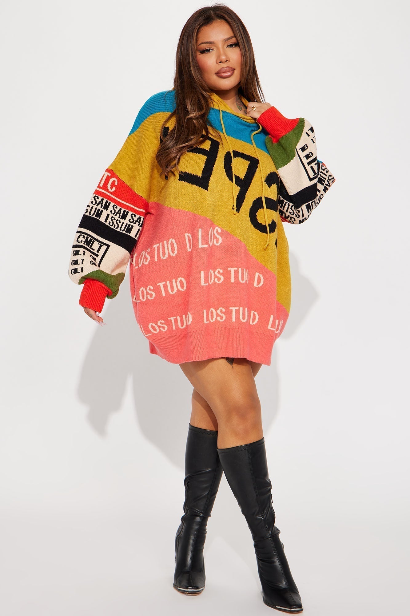 Los Moto Sweater Mini Dress - Multi Color