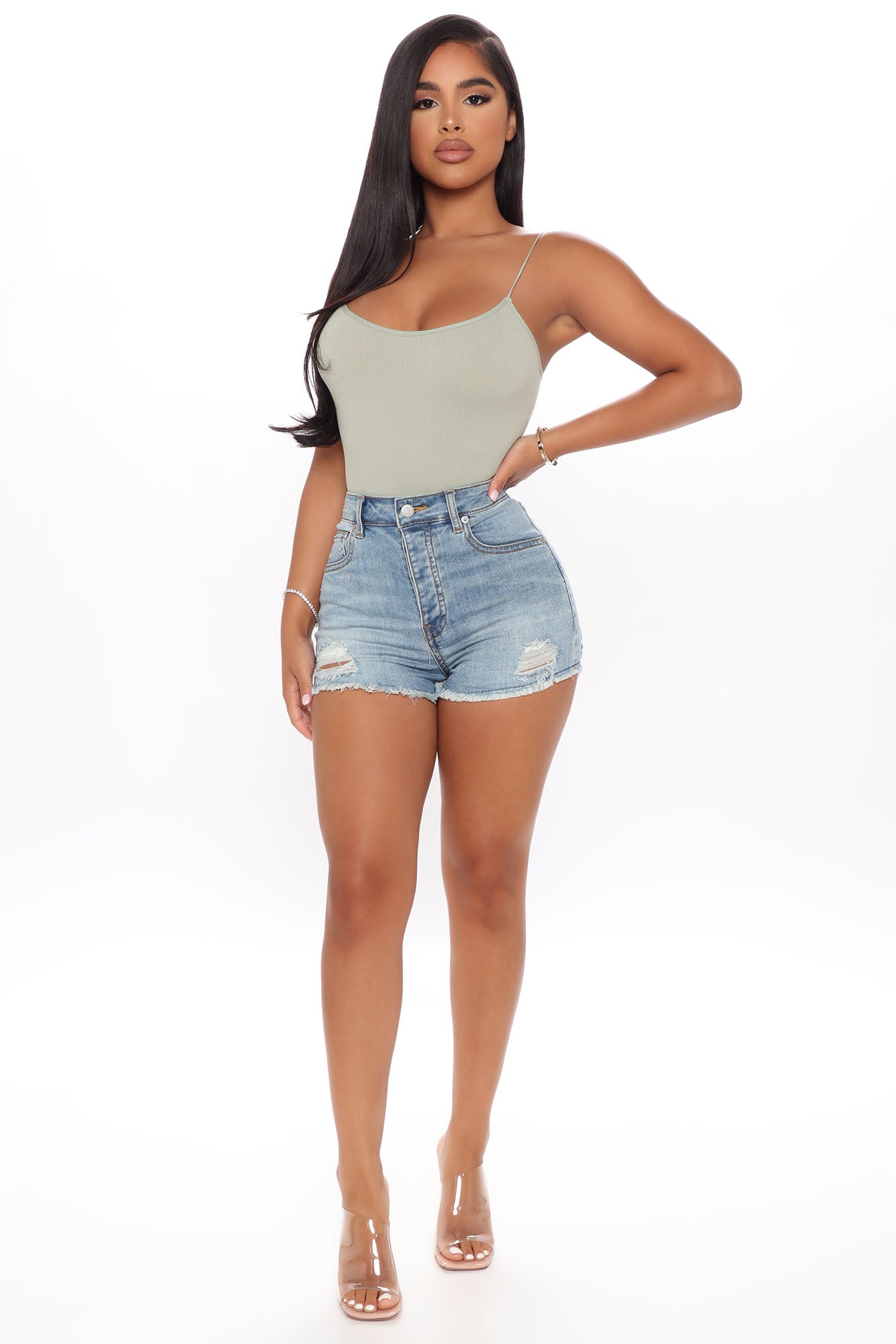 Gen Distressed Denim Shorts - Medium Blue Wash