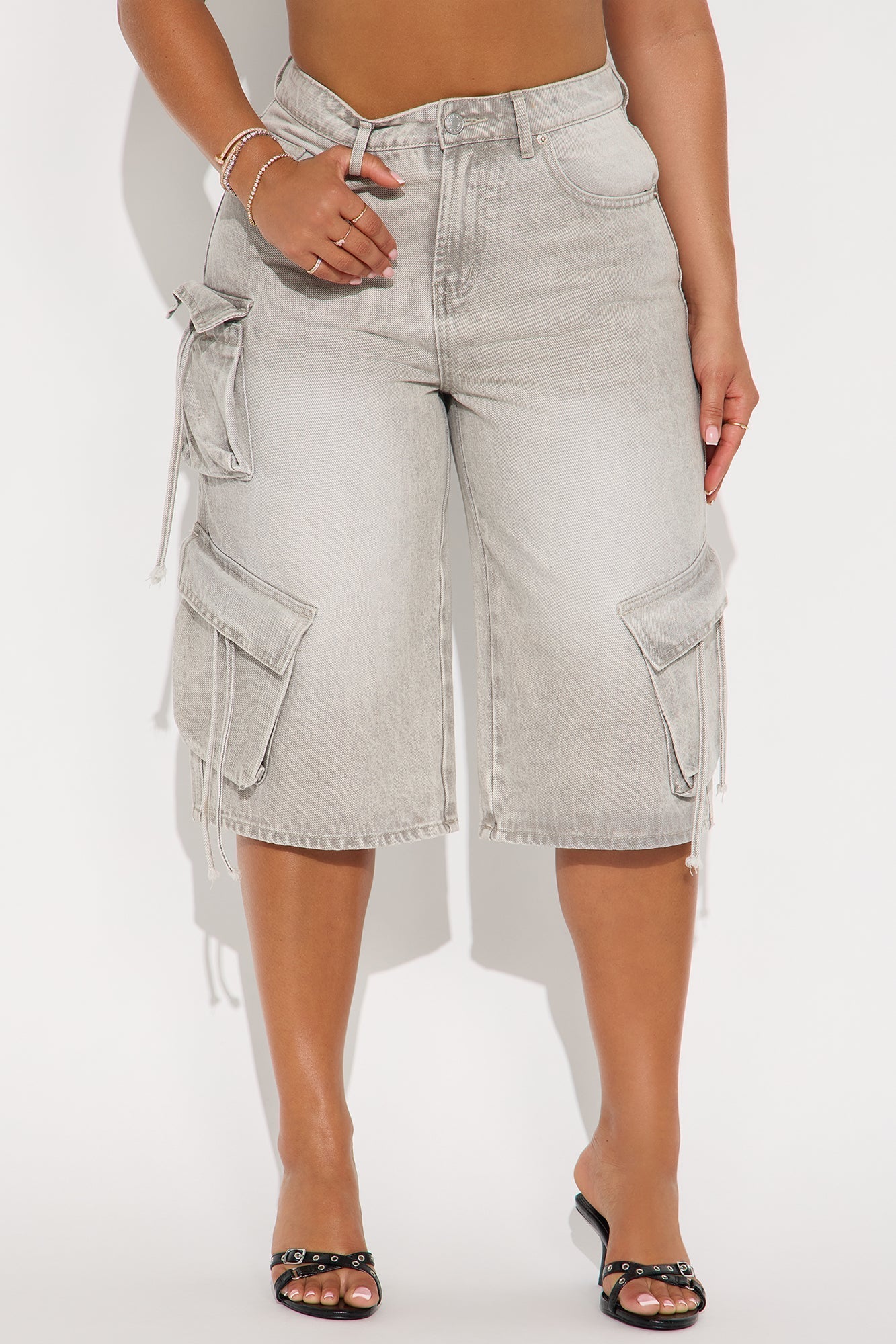 Precious Cargo Non Stretch Denim Jorts - Grey