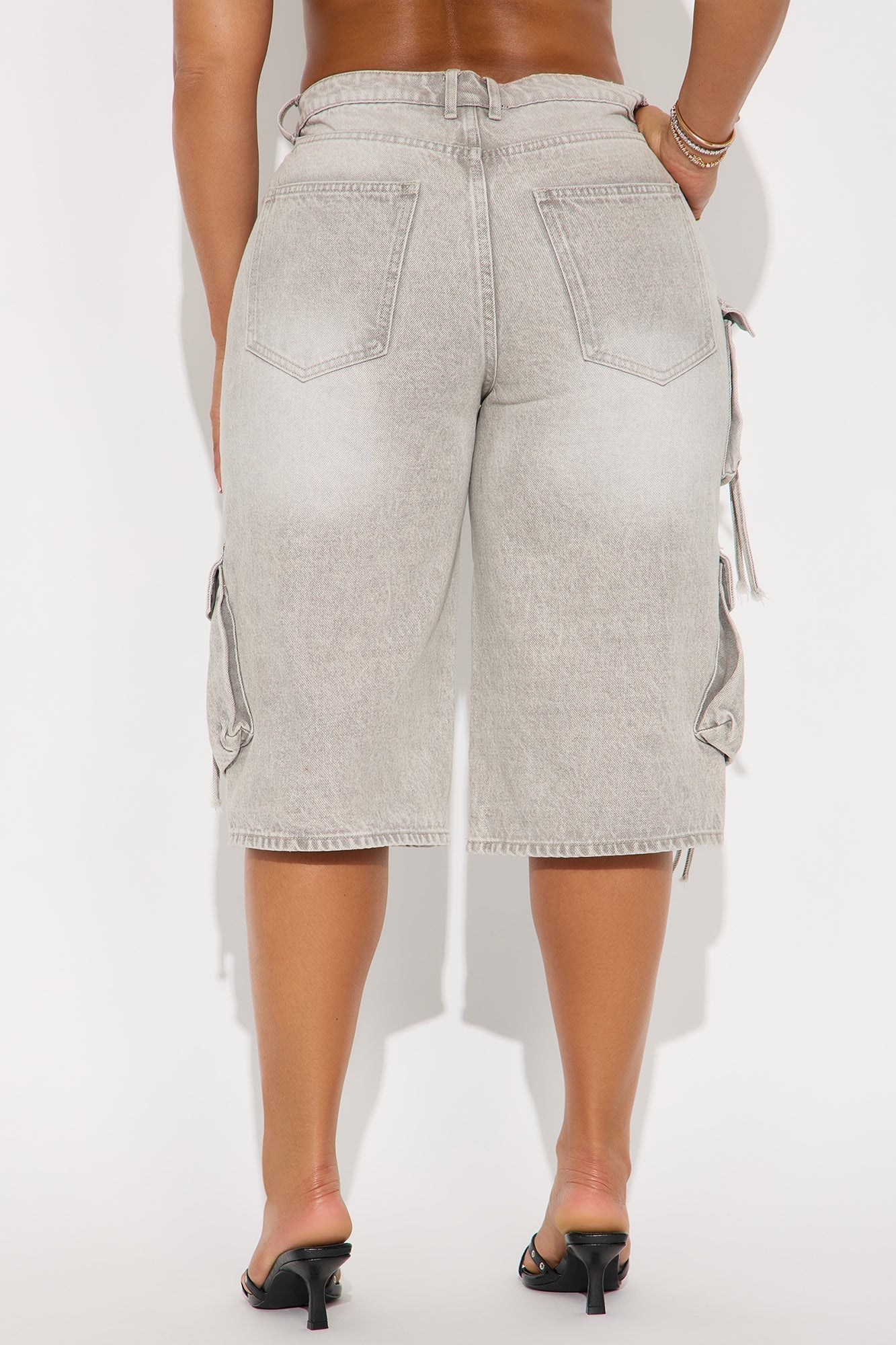 Precious Cargo Non Stretch Denim Jorts - Grey