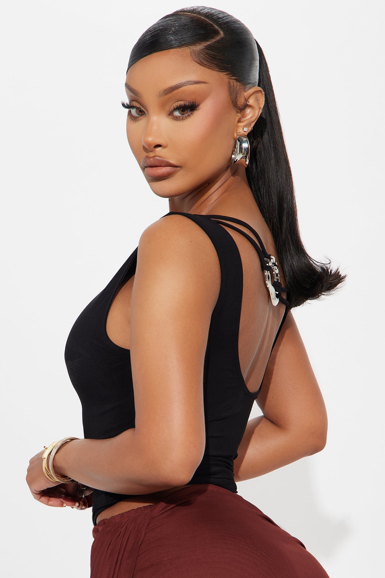 Ingrid Ruched Open Back Off Shoulder Top - Black