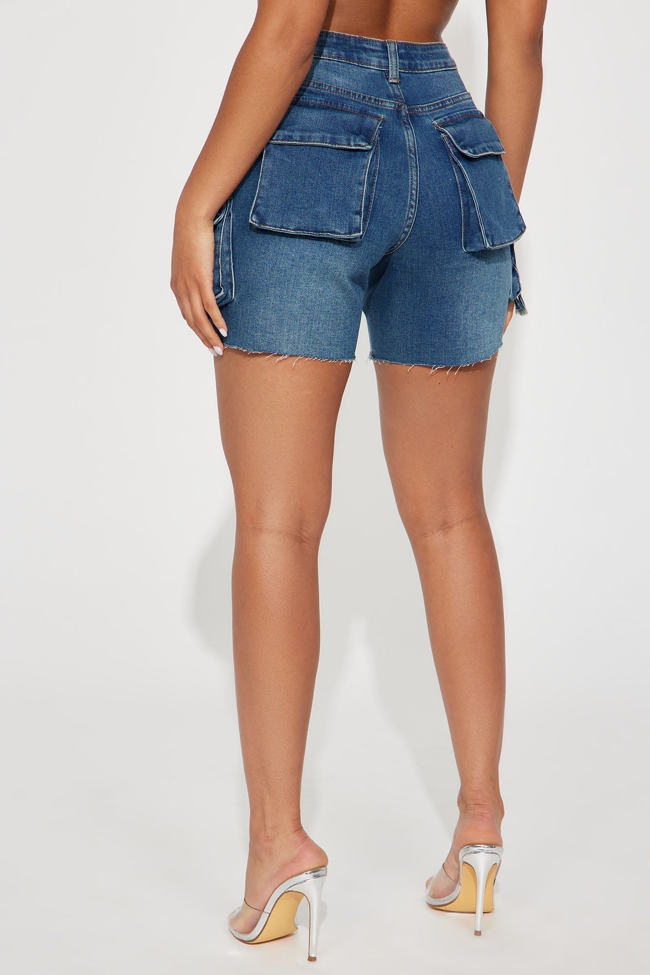 Find A Way Stretch Cargo Denim Shorts - Dark Wash