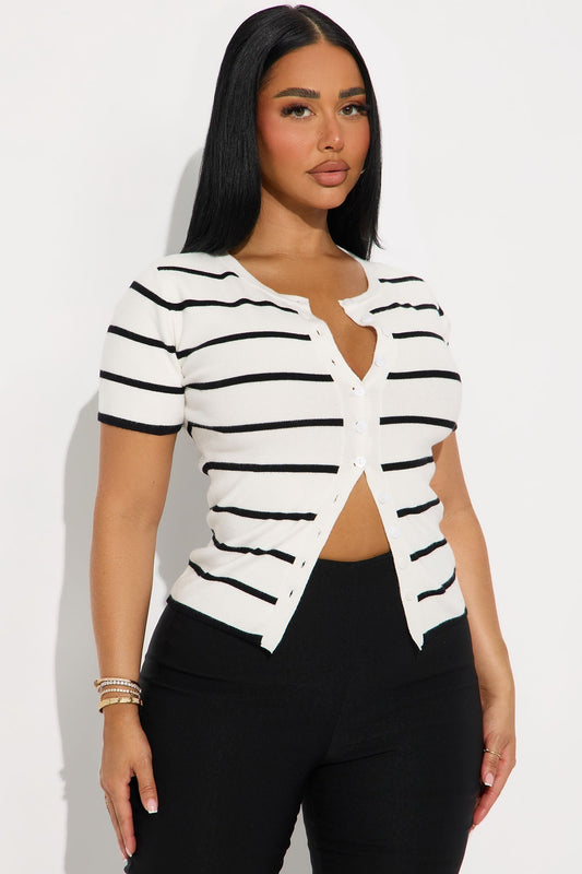 Tell Me More Striped Cardigan - White/Black