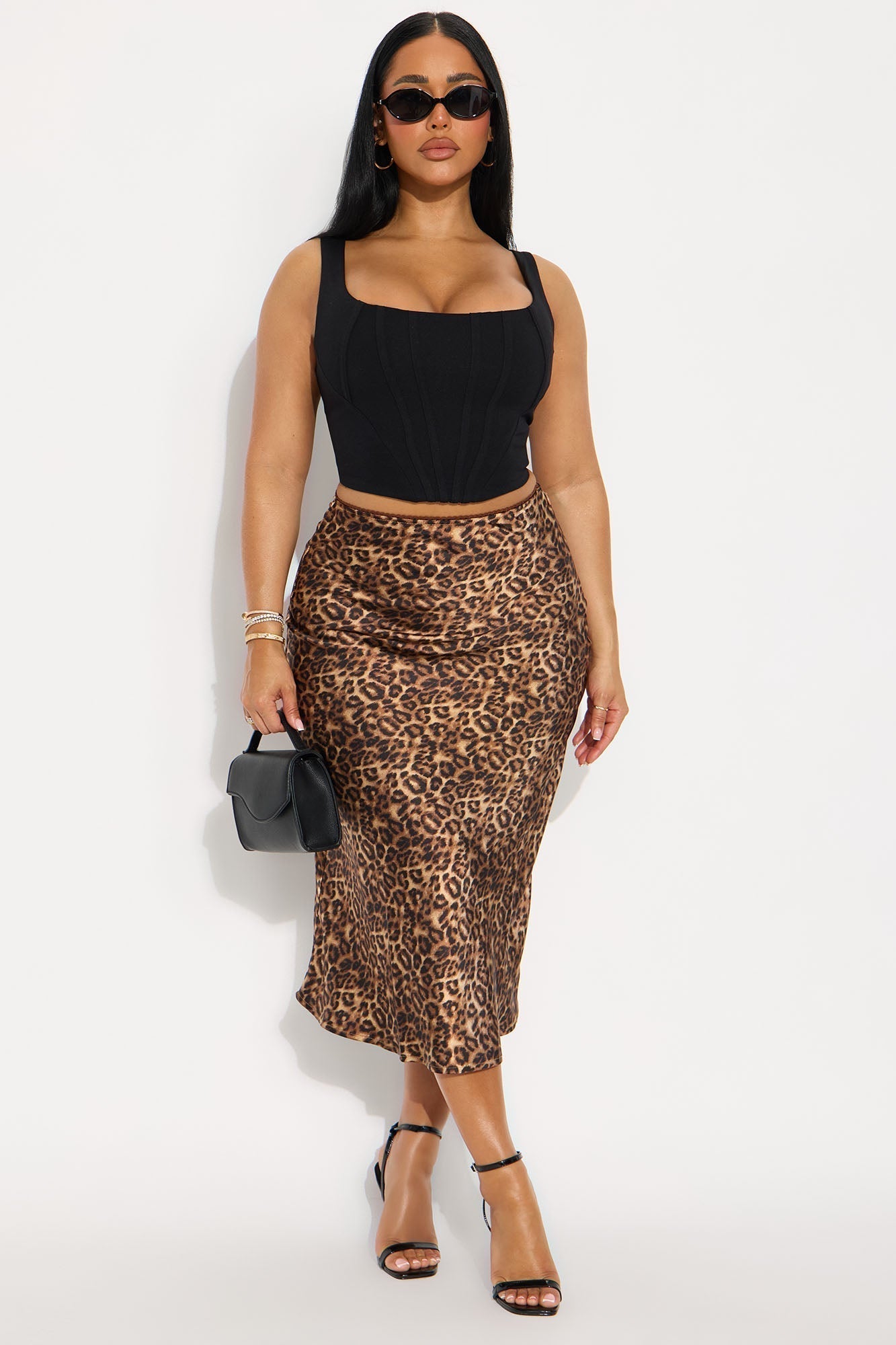 Micah Satin Leopard Print Midi Skirt - Leopard