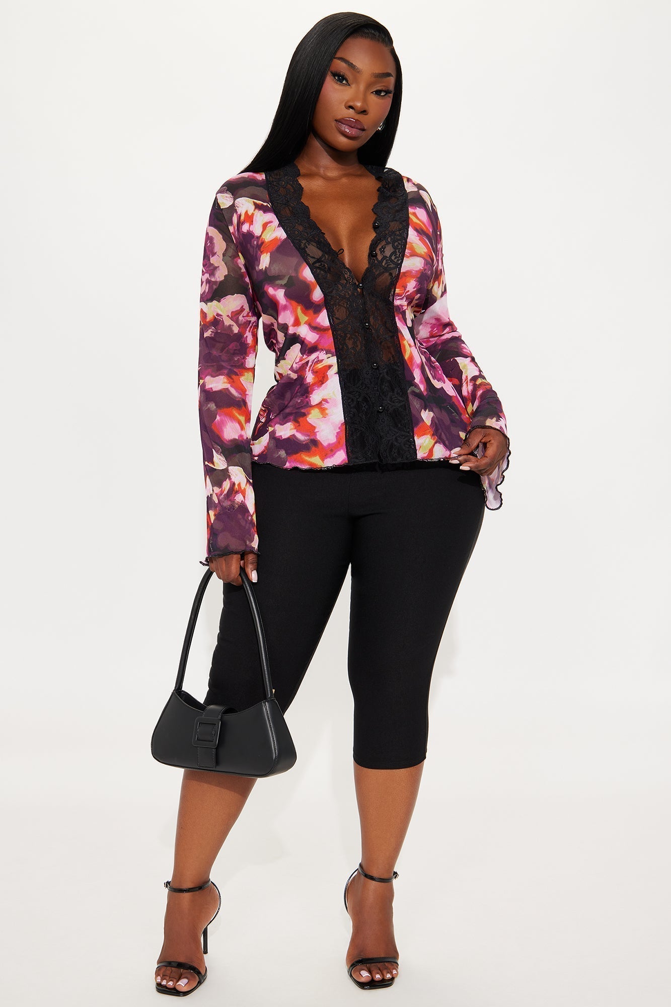 Francesca Floral Long Sleeve Mesh Top - Pink/combo