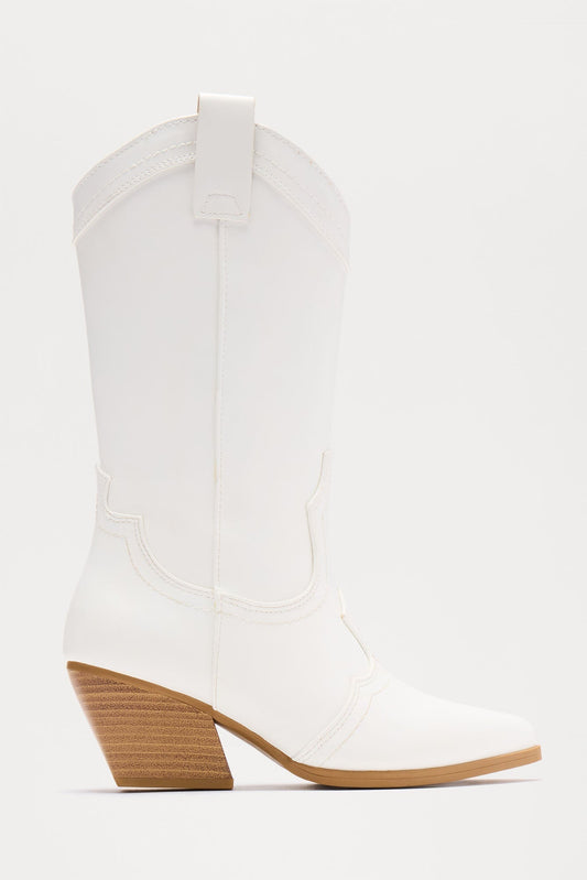 Alabama Faux Leather Cowboy Boots - White