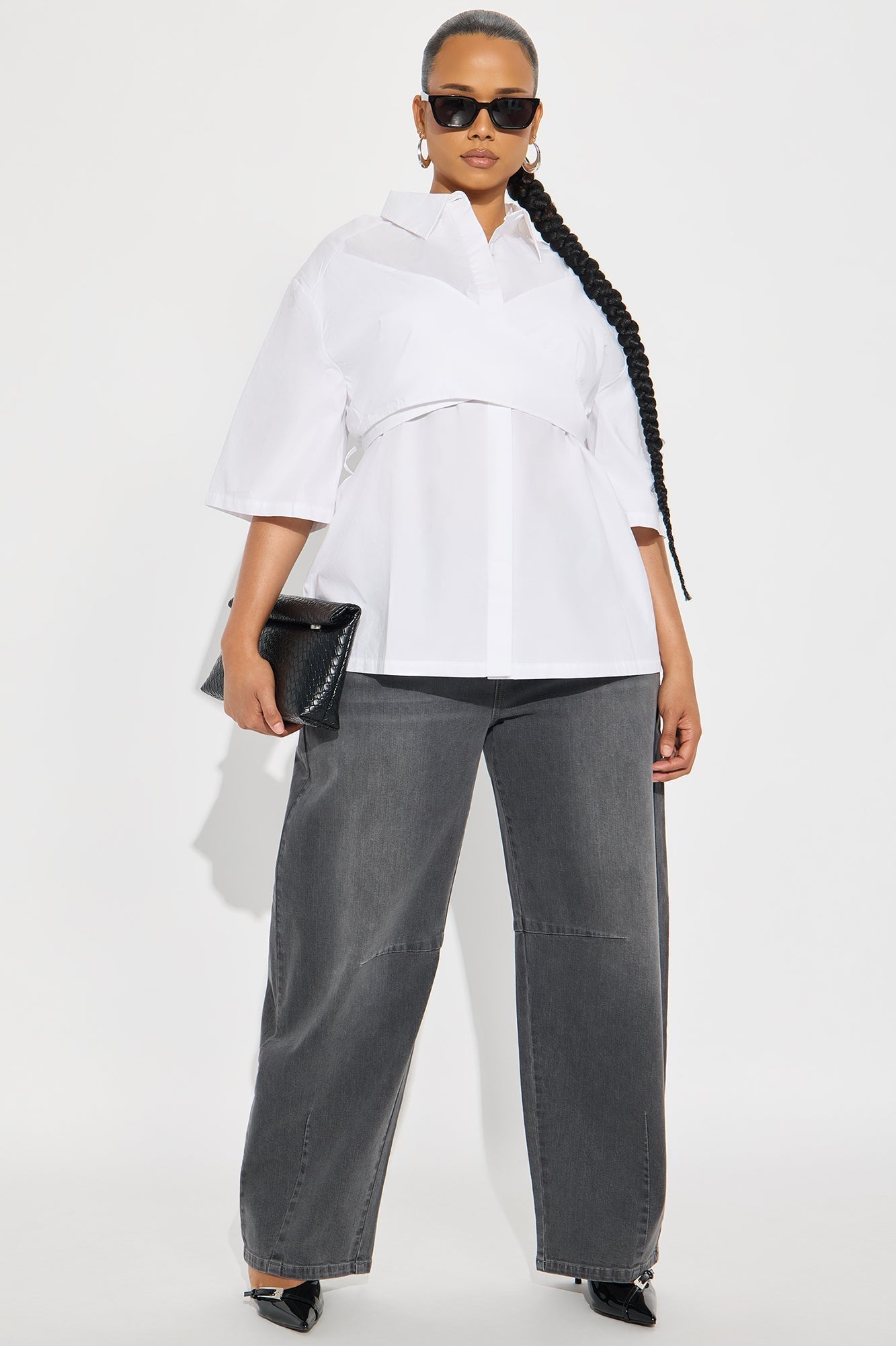 Marcella Criss Cross Poplin Shirt - White