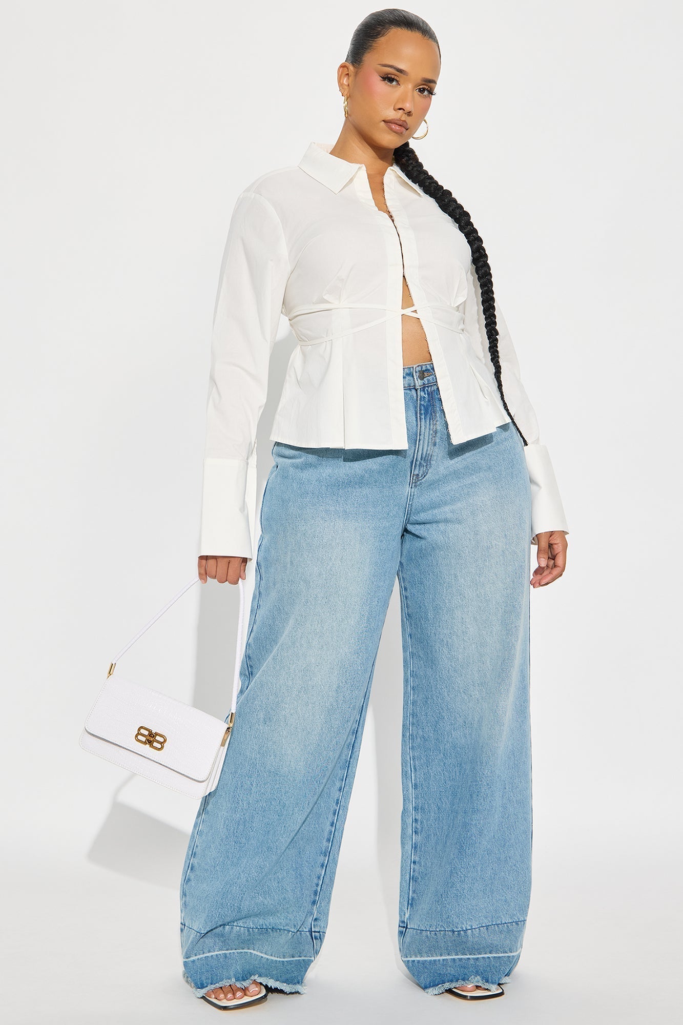 On My Way Poplin Tie Waist Shirt - White