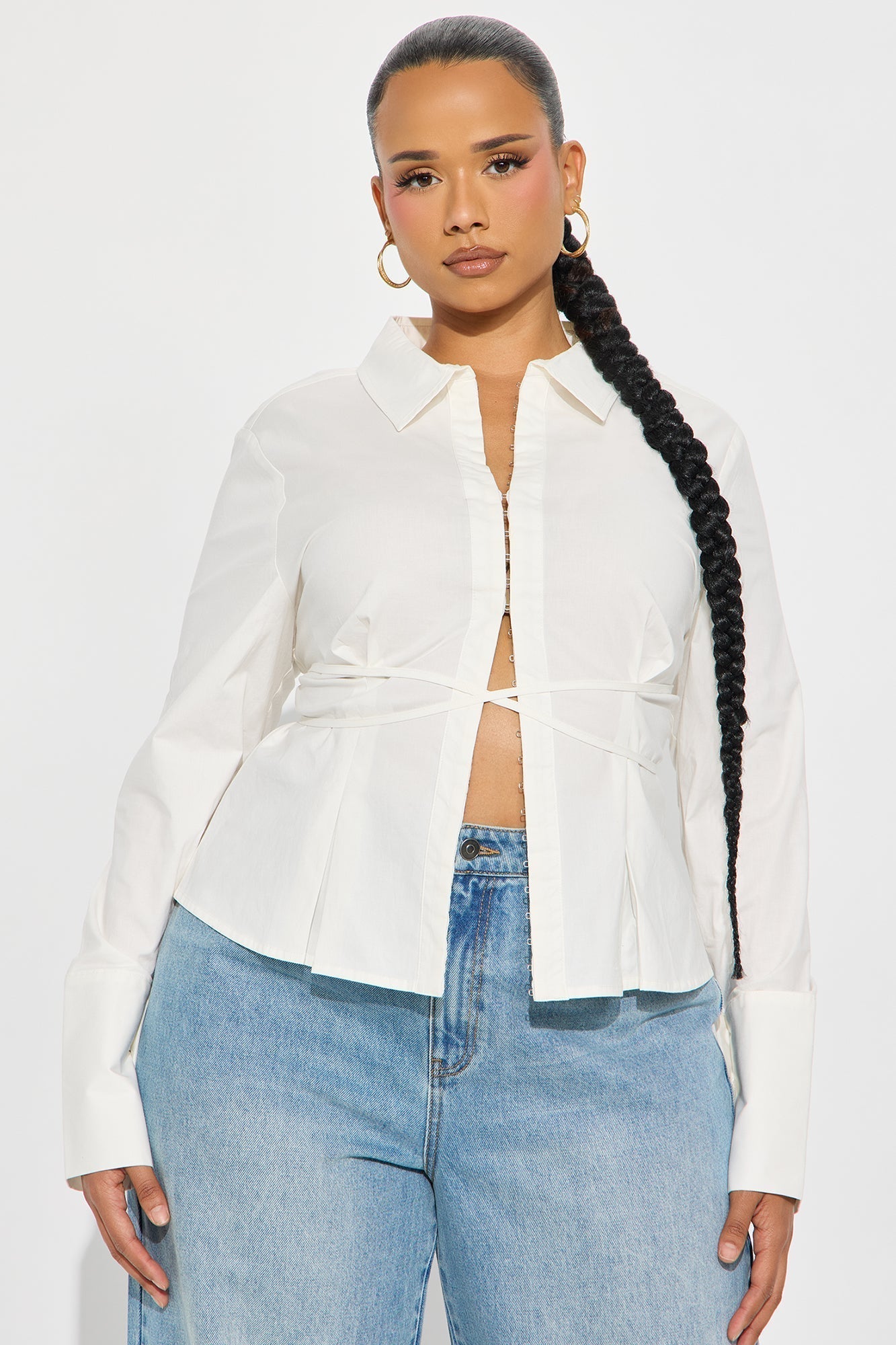 On My Way Poplin Tie Waist Shirt - White