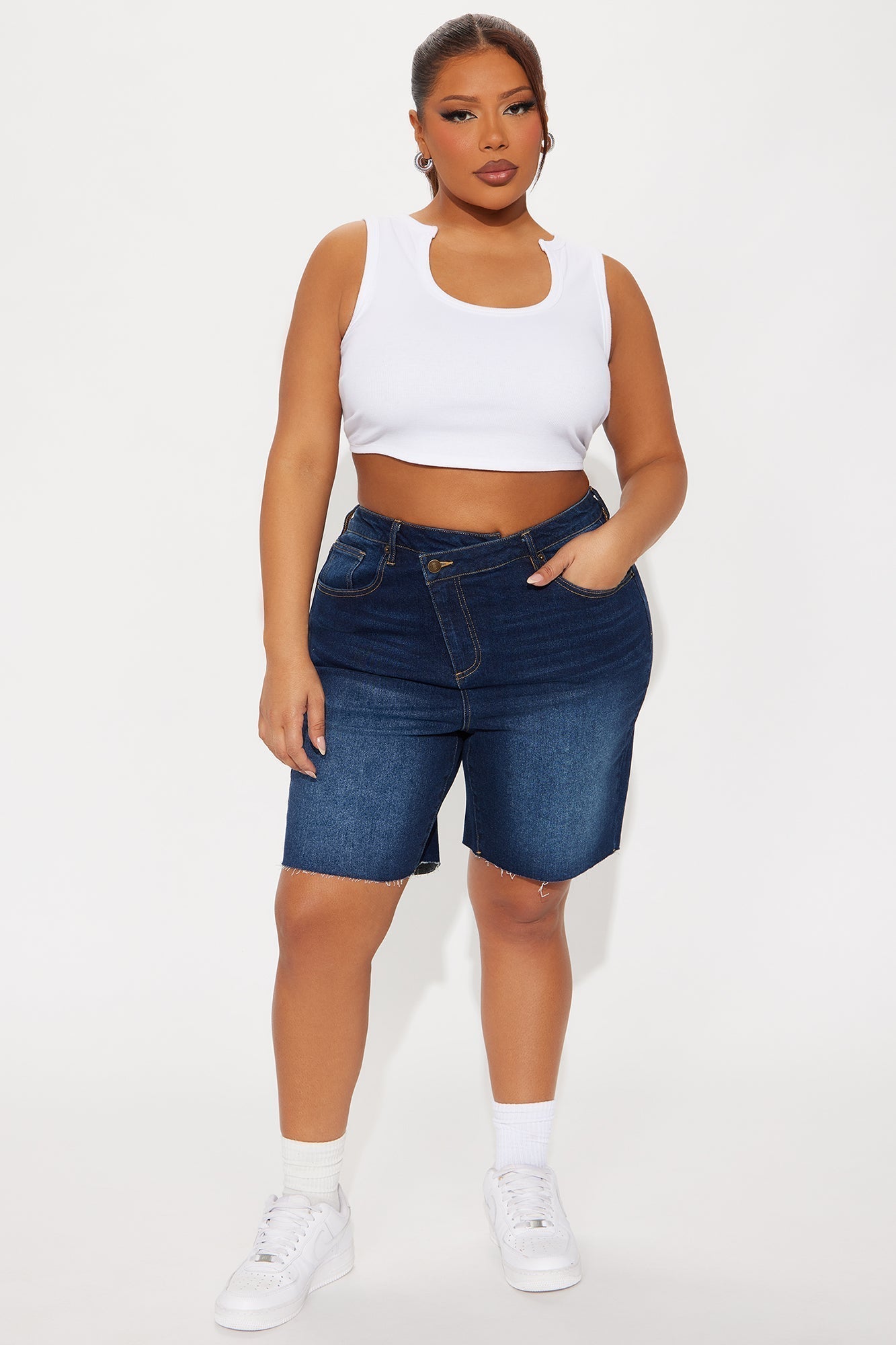 Lydie Crossover Bermuda Shorts - Dark Denim