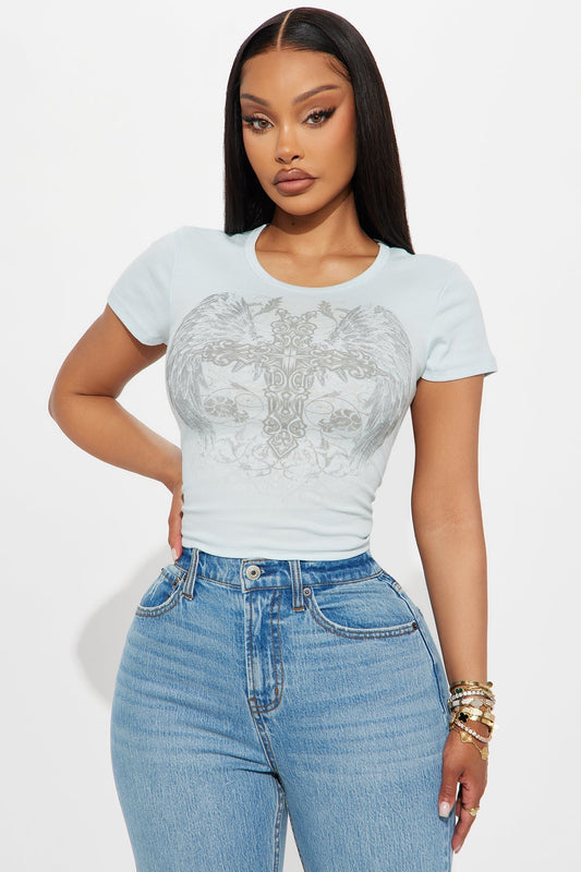 Cross My Heart Wings Baby Tee - Light Blue