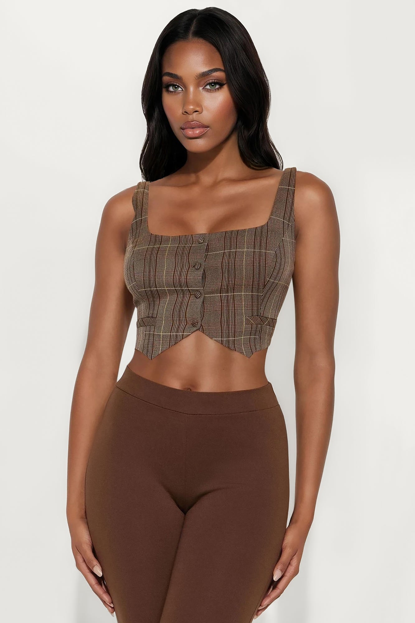 She's The One Plaid Vest - Brown/combo