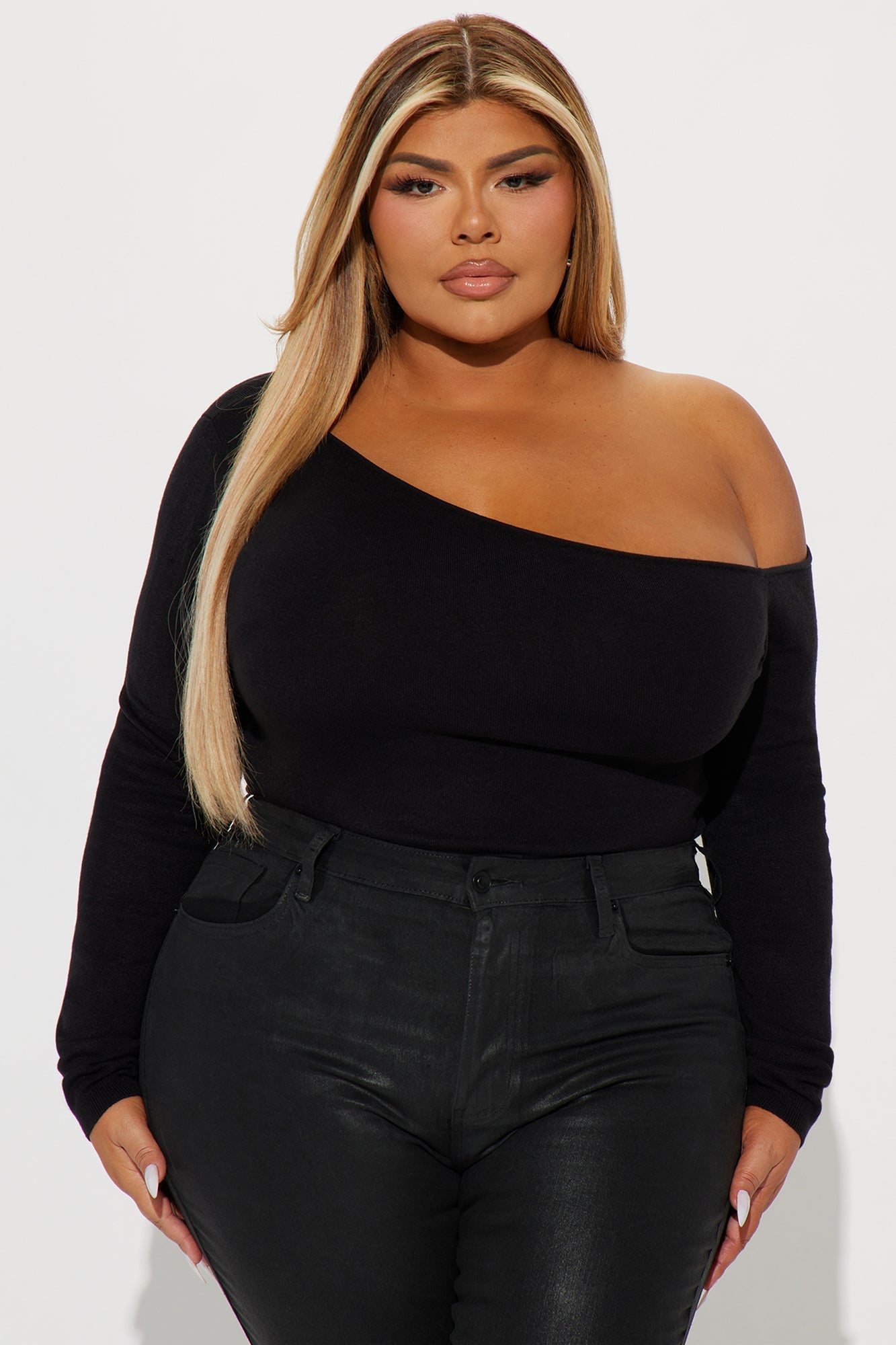 Girl Dinner One Shoulder Sweater - Black