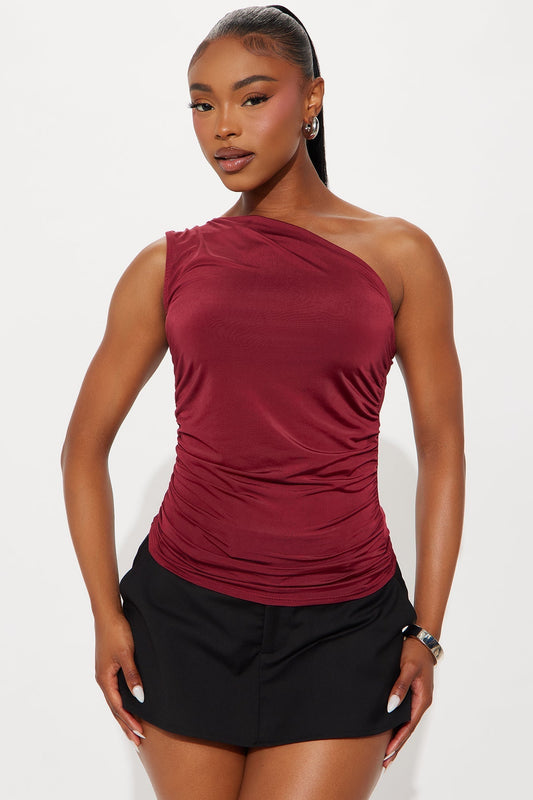 City Glow Ruched One Shoulder Top - Wine