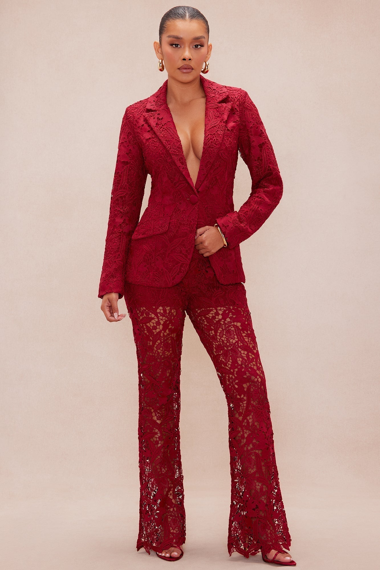 Brandi Lace Blazer - Burgundy