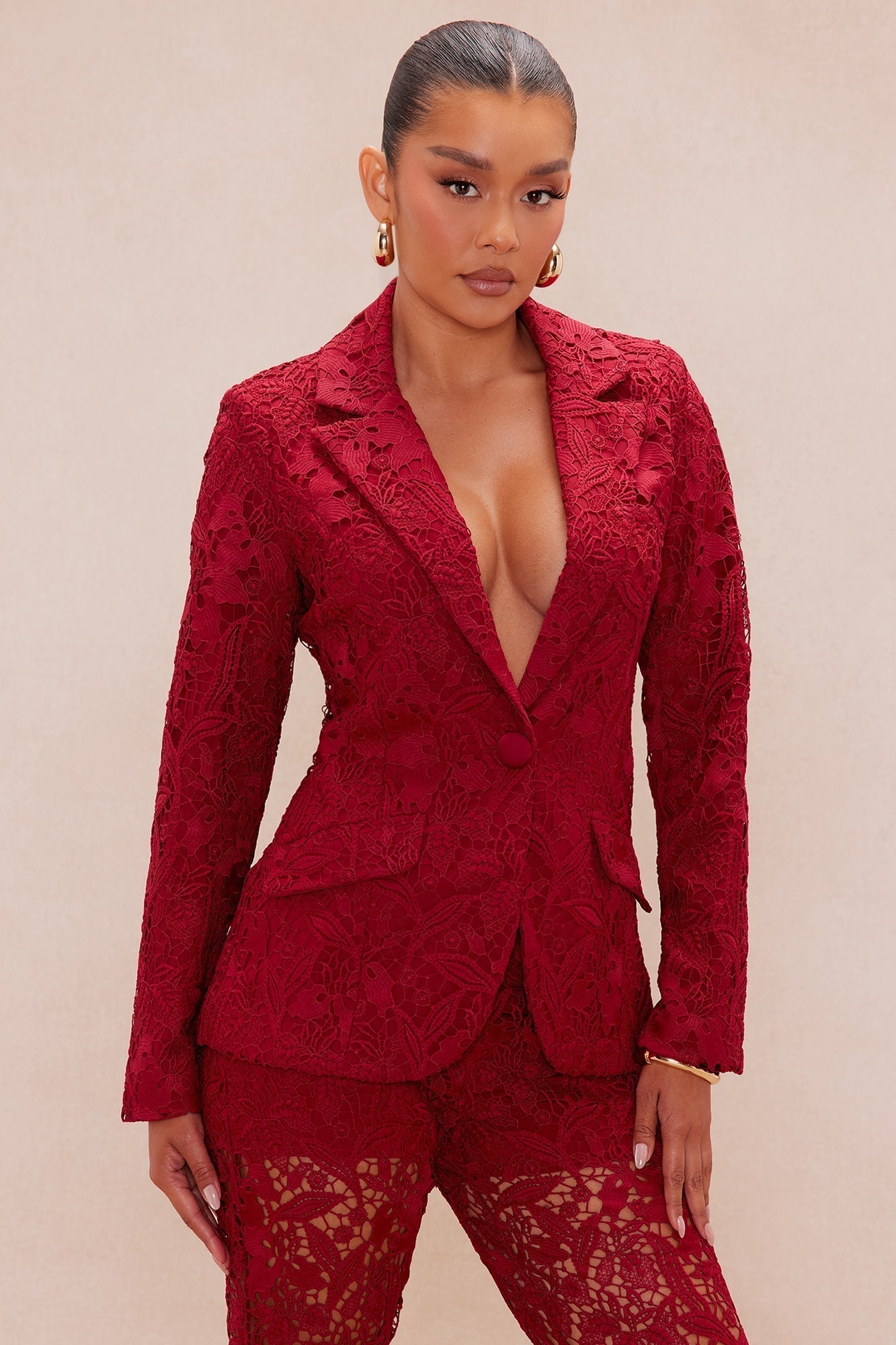 Brandi Lace Blazer - Burgundy