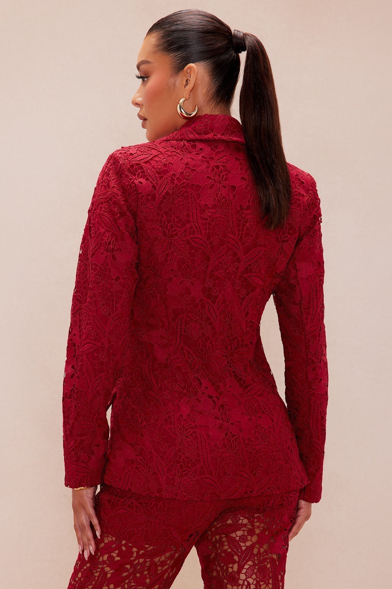 Brandi Lace Blazer - Burgundy