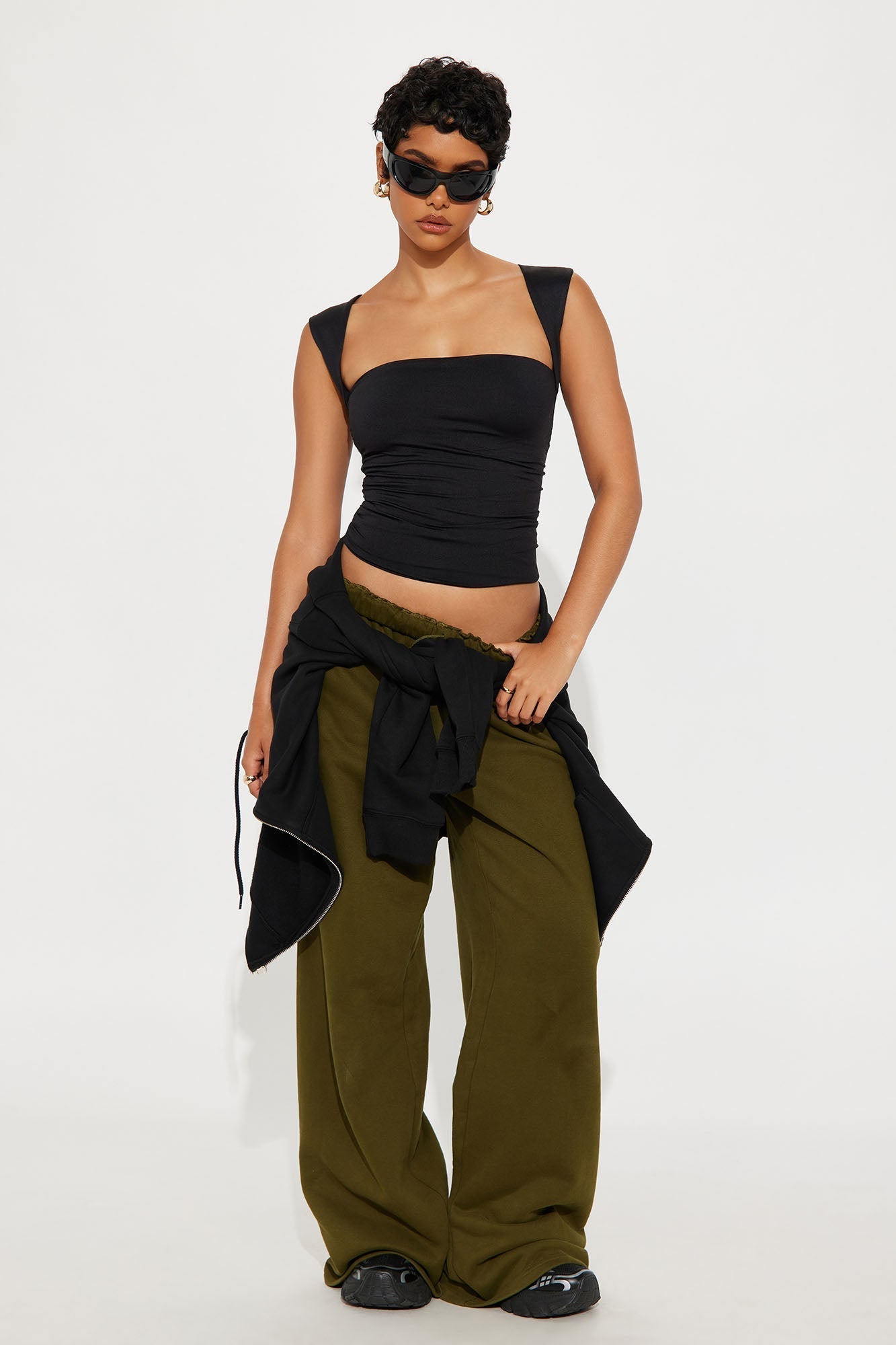 Contour Double Lined Straight Neck Tank Top - Black