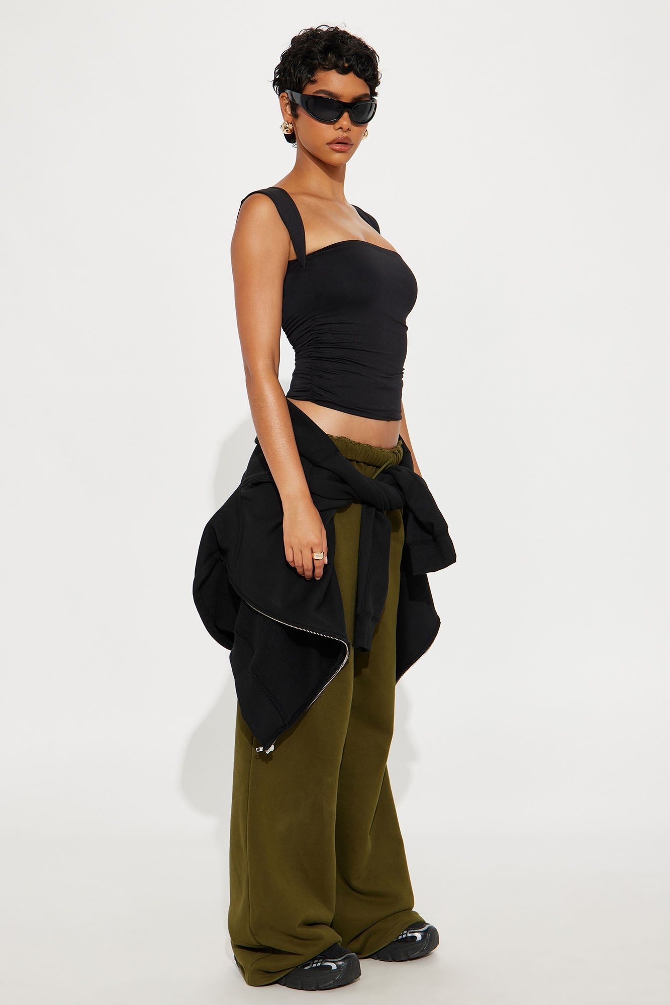 Contour Double Lined Straight Neck Tank Top - Black