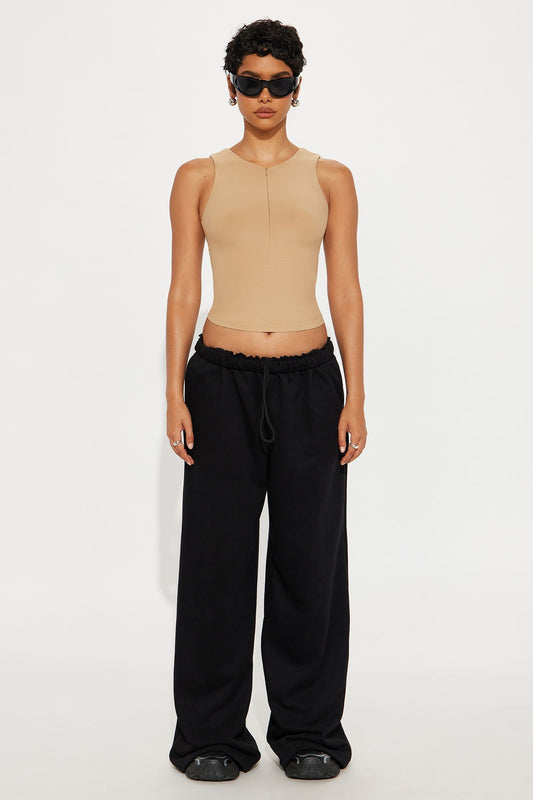 Second Skin Double Lined Zip Front Tank - Mocha