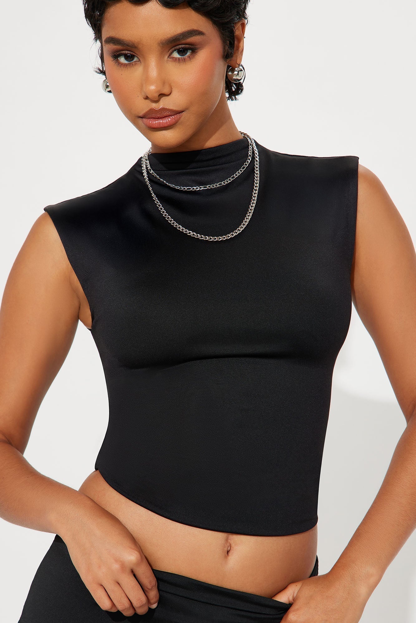 Contour Double Lined Mock Neck Top - Black