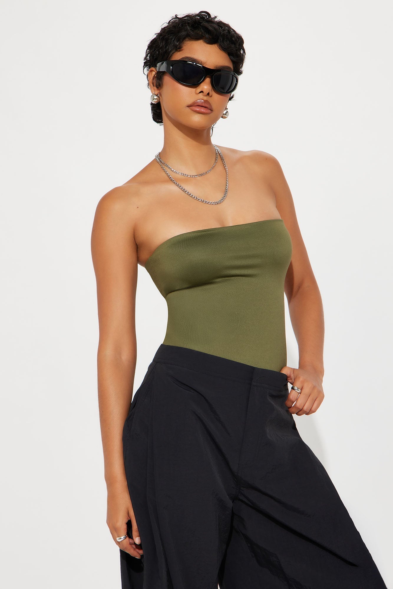 Contour Double Lined Strapless Bodysuit - Military Green