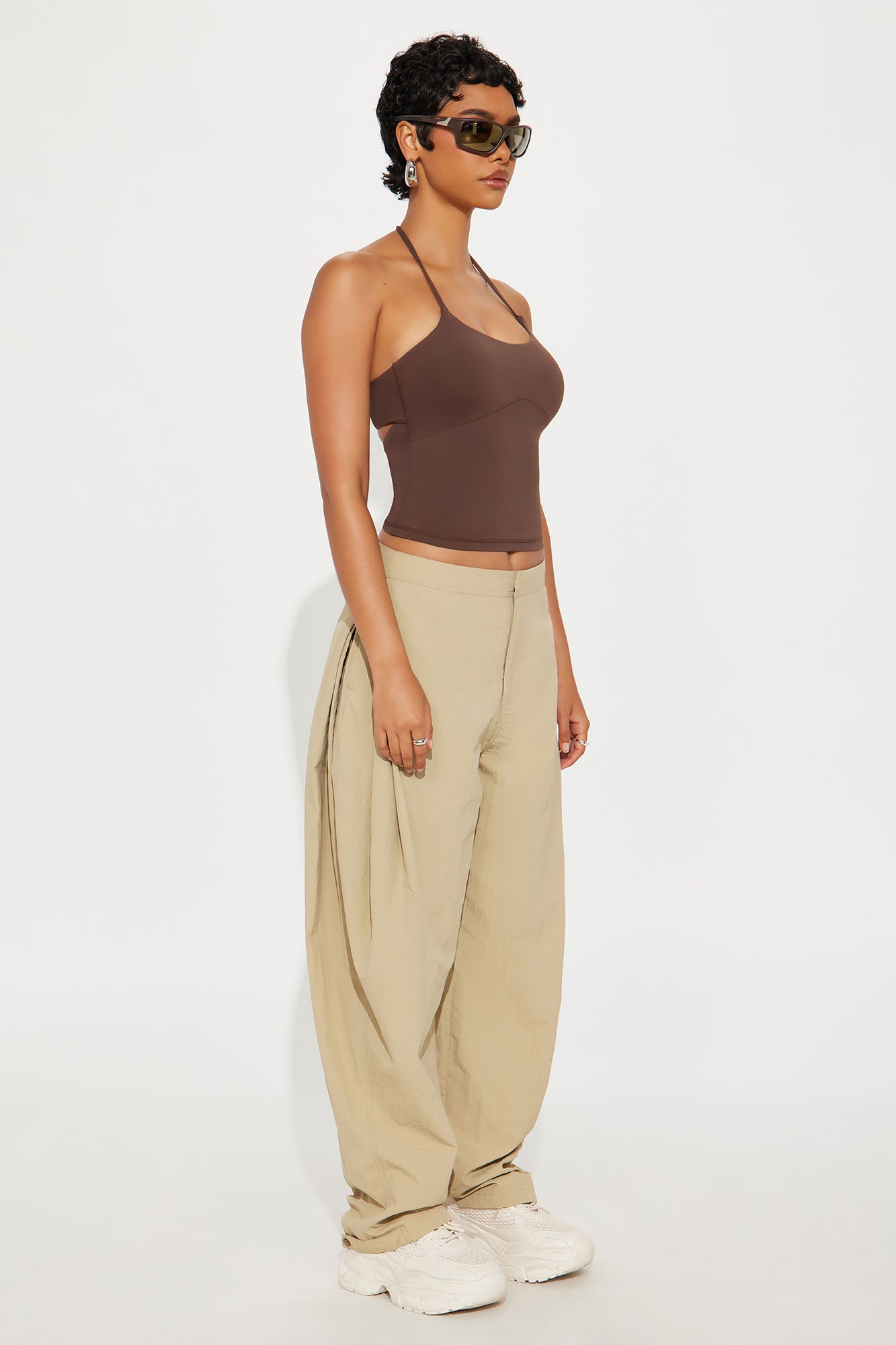 Second Skin Double Lined Cut Out Halter Top - Chocolate