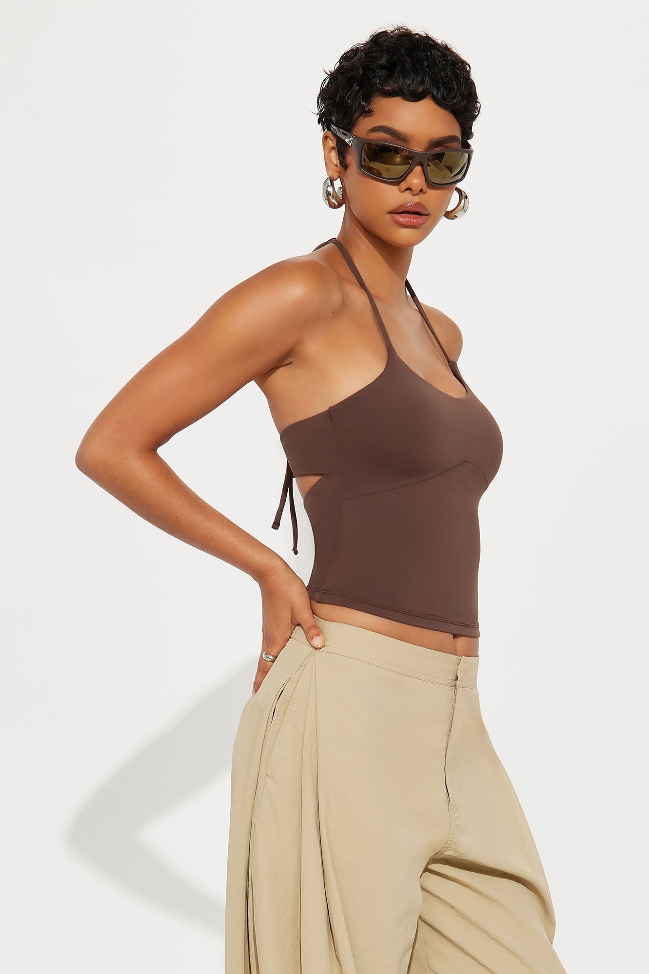 Second Skin Double Lined Cut Out Halter Top - Chocolate