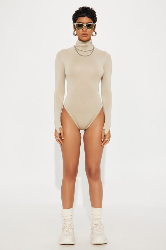 Modal Open Back Turtle Neck Bodysuit - Stone