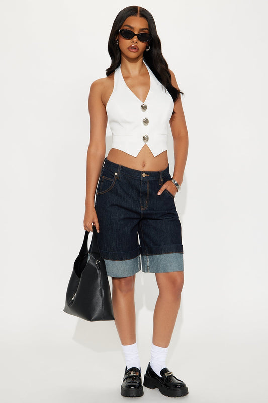 Kennedy Cuffed Bermuda Denim Shorts - Dark Wash