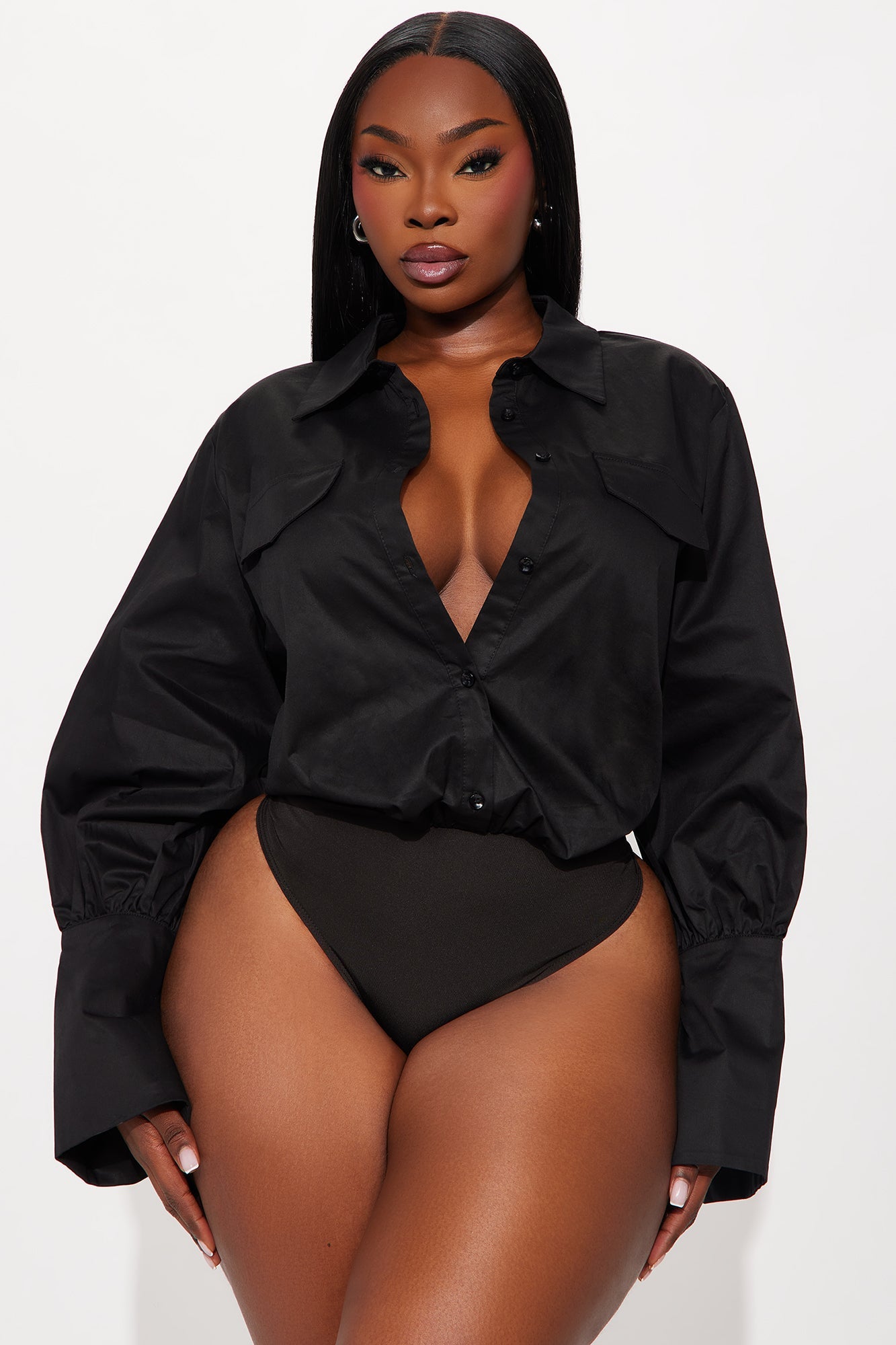 Be The Vibe Poplin Bodysuit - Black
