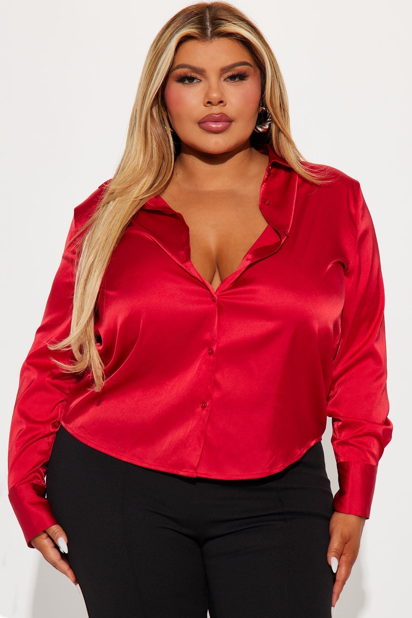Feelin' Popular Satin Shirt - Wine