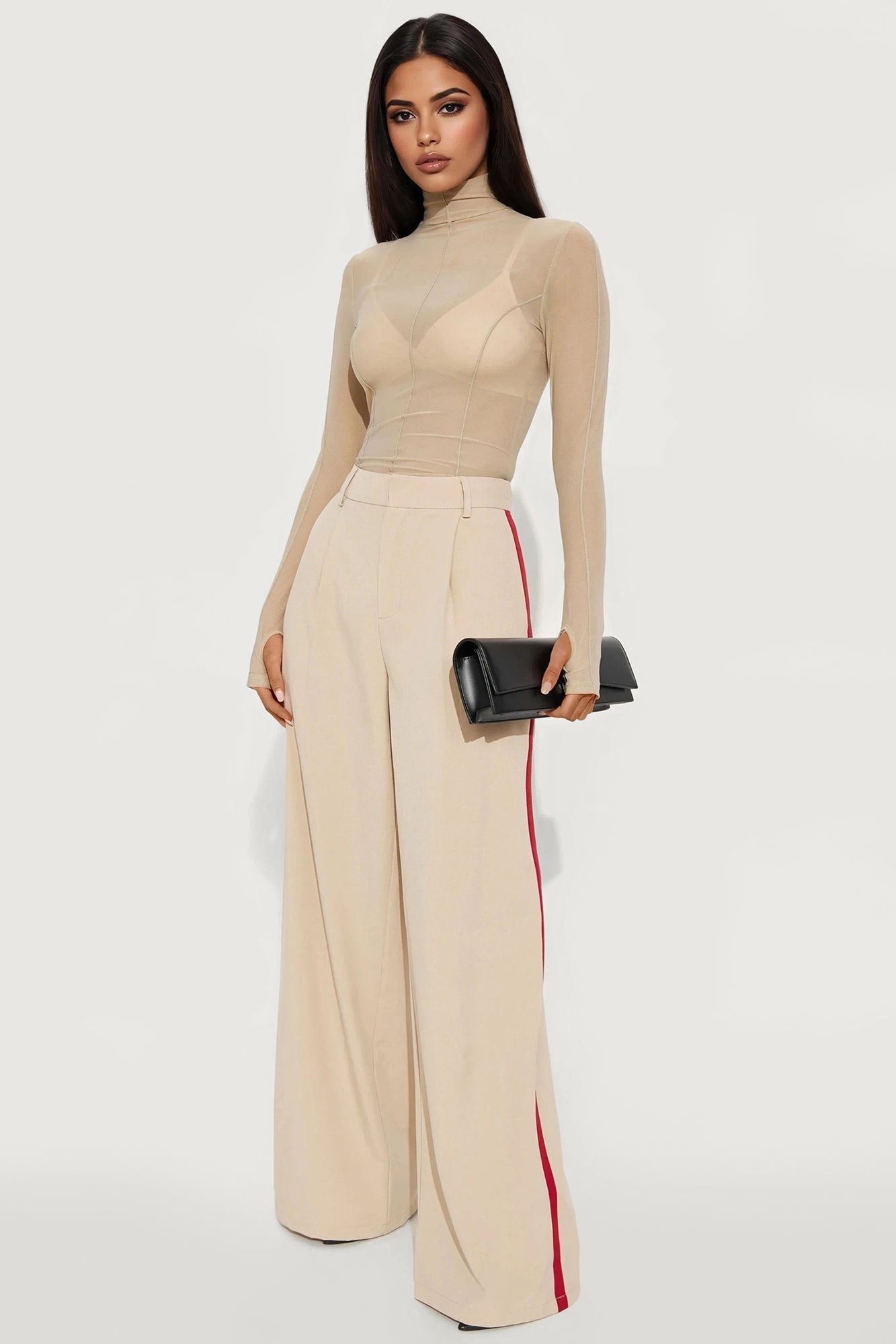 Dylan Wide Leg Trouser Pants - Taupe/combo