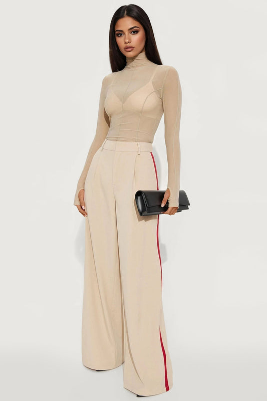 Dylan Wide Leg Trouser Pants - Taupe/combo