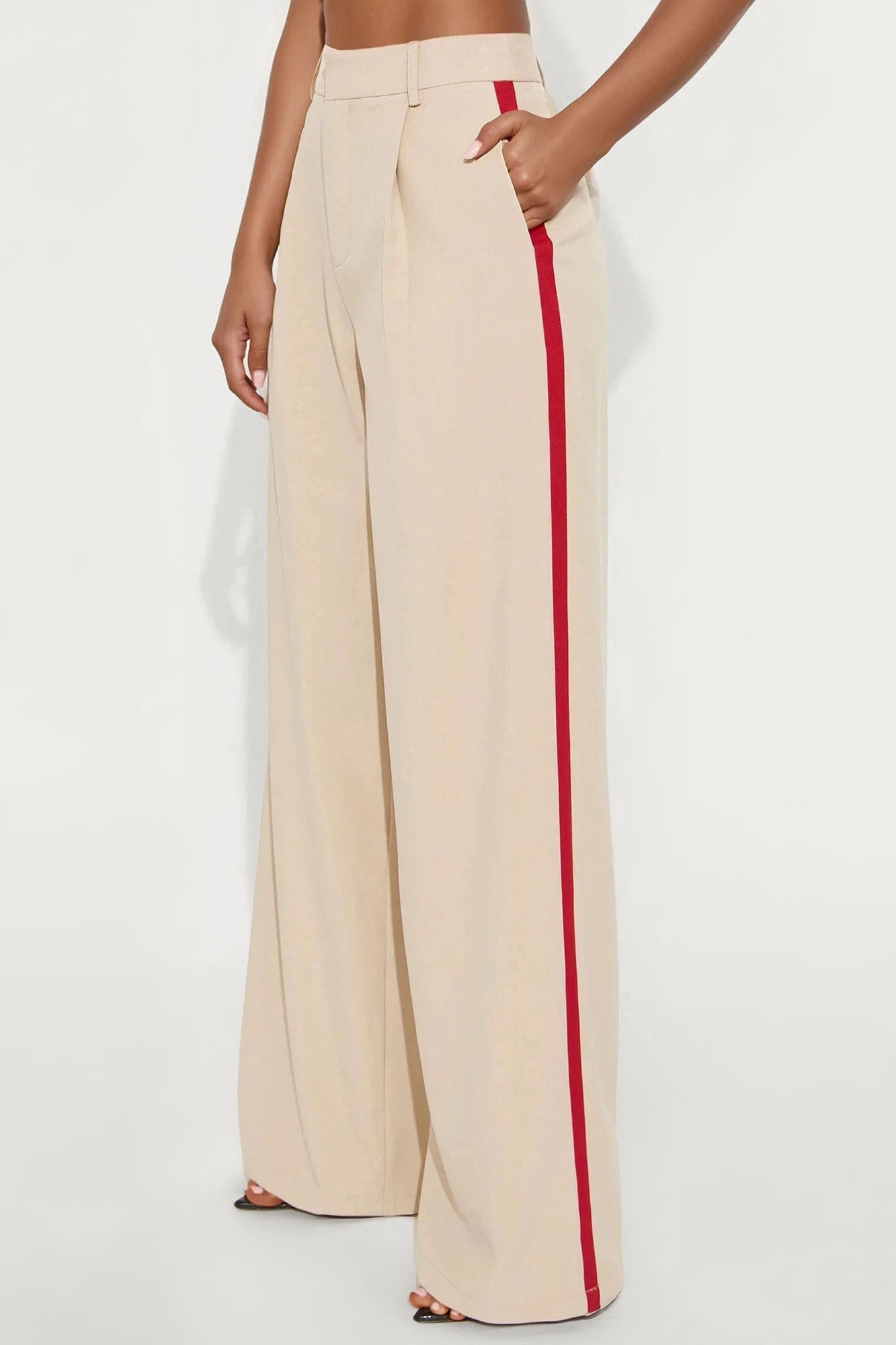 Dylan Wide Leg Trouser Pants - Taupe/combo