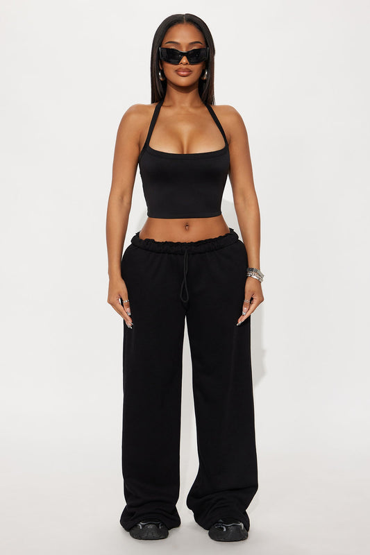 Contour Double Lined Cropped Halter Top - Black